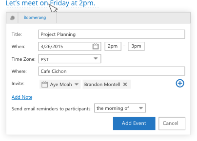 Set reminders directly from the Outlook ribbon.